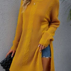 Fro Should Split Hem Mustard Color Sweater